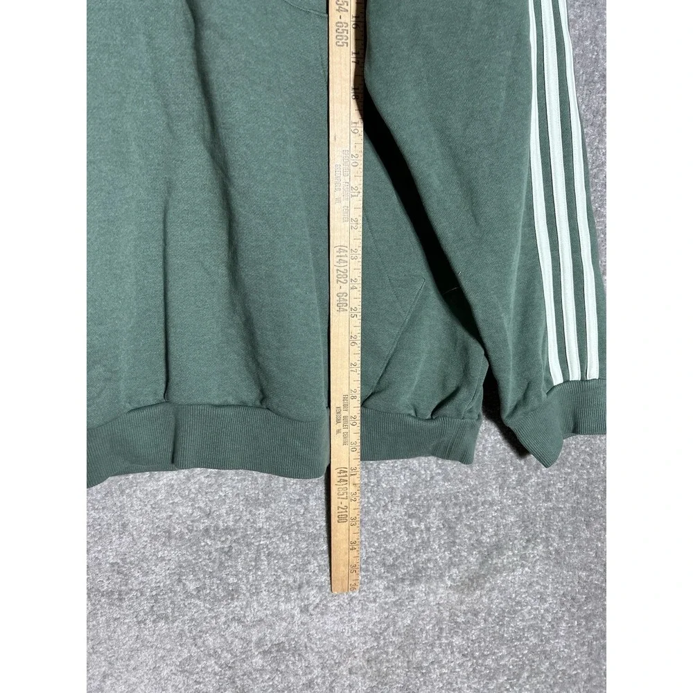 Adidas Essentials Fleece 3 Stripe Logo Hoodie Mens Sz 2XLT Green White SPELLOUT